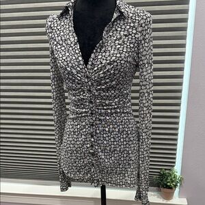 Free People Black and White Floral Button Down Shirt